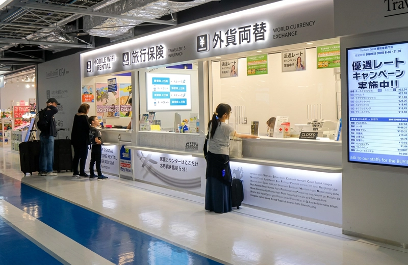 Cambio de moneda en aeropuerto de Japón