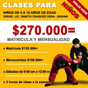 Inscripción a clases de Ninjutsu y artes marciales para niños de 4 a 10 años en la Academia Arnoby Sinam de Bucaramanga.