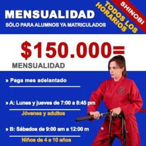 Pago de mensualidad para alumnos de Ninjutsu y Artes Marciales de la Academia Arnoby Sinam en Bucaramanga.