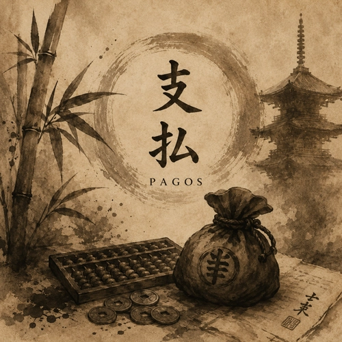 Categoría de pagos de la tienda virtual de la Academia de Artes Marciales Arnoby Sinam, representada con elementos tradicionales japoneses como bambú, monedas antiguas y caligrafía oriental.