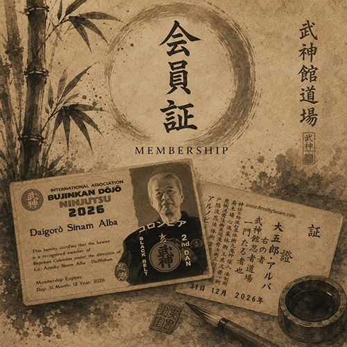 Membresía anual de la Academia de Artes Marciales Arnoby Sinam y Bujinkan Dōjō, credencial de afiliación para estudiantes de Ninjutsu y Budo Taijutsu.