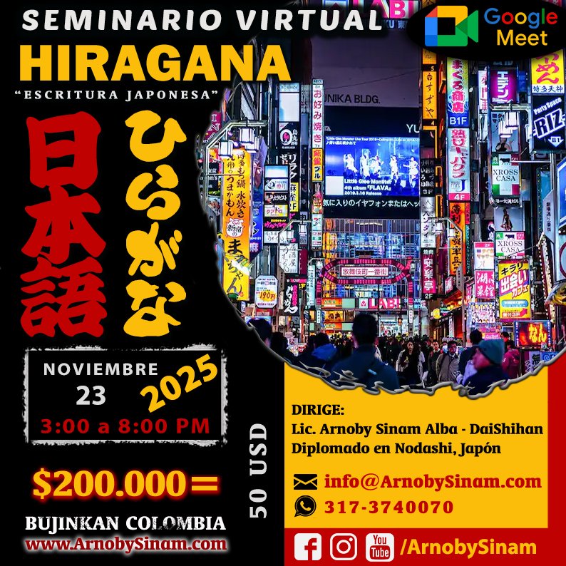 Seminario Virtual de Hiragana para aprender japonés desde cero impartido por la Academia de Artes Marciales Arnoby Sinam Dôjô en Bucaramanga