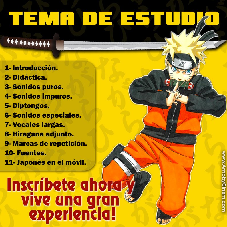 Temario del Seminario Virtual de Hiragana con contenidos sobre escritura japonesa, pronunciación y lectura básica del idioma japonés