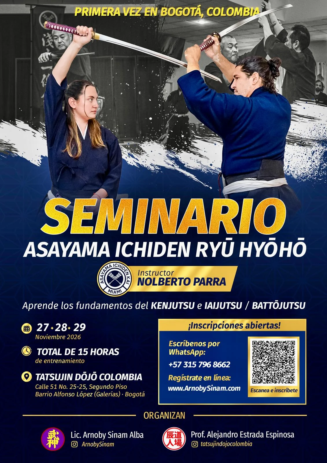 Afiche Seminario Asayama Ichiden Ryū Hyōhō · Bogotá 2026
